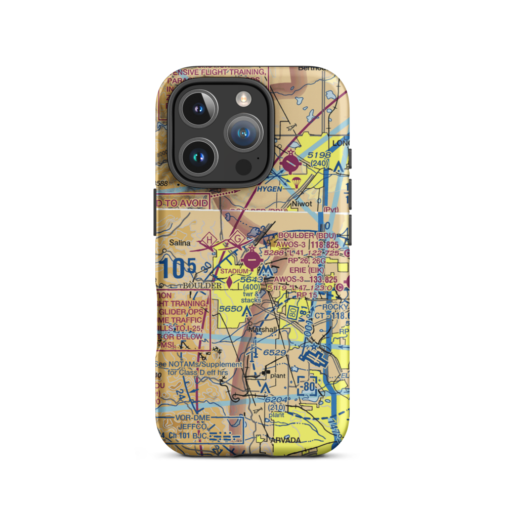 Boulder Municipal Airport (BDU) VFR Sectional  Tough iPhone Case iPhone 16 Pro model shown