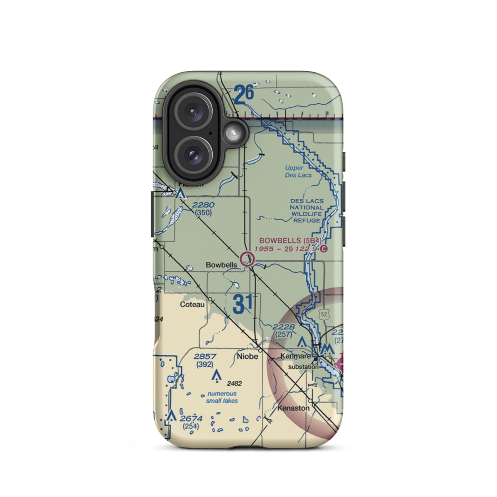 Bowbells Municipal Airport (5B4) VFR Sectional  Tough iPhone Case iPhone 16 model shown