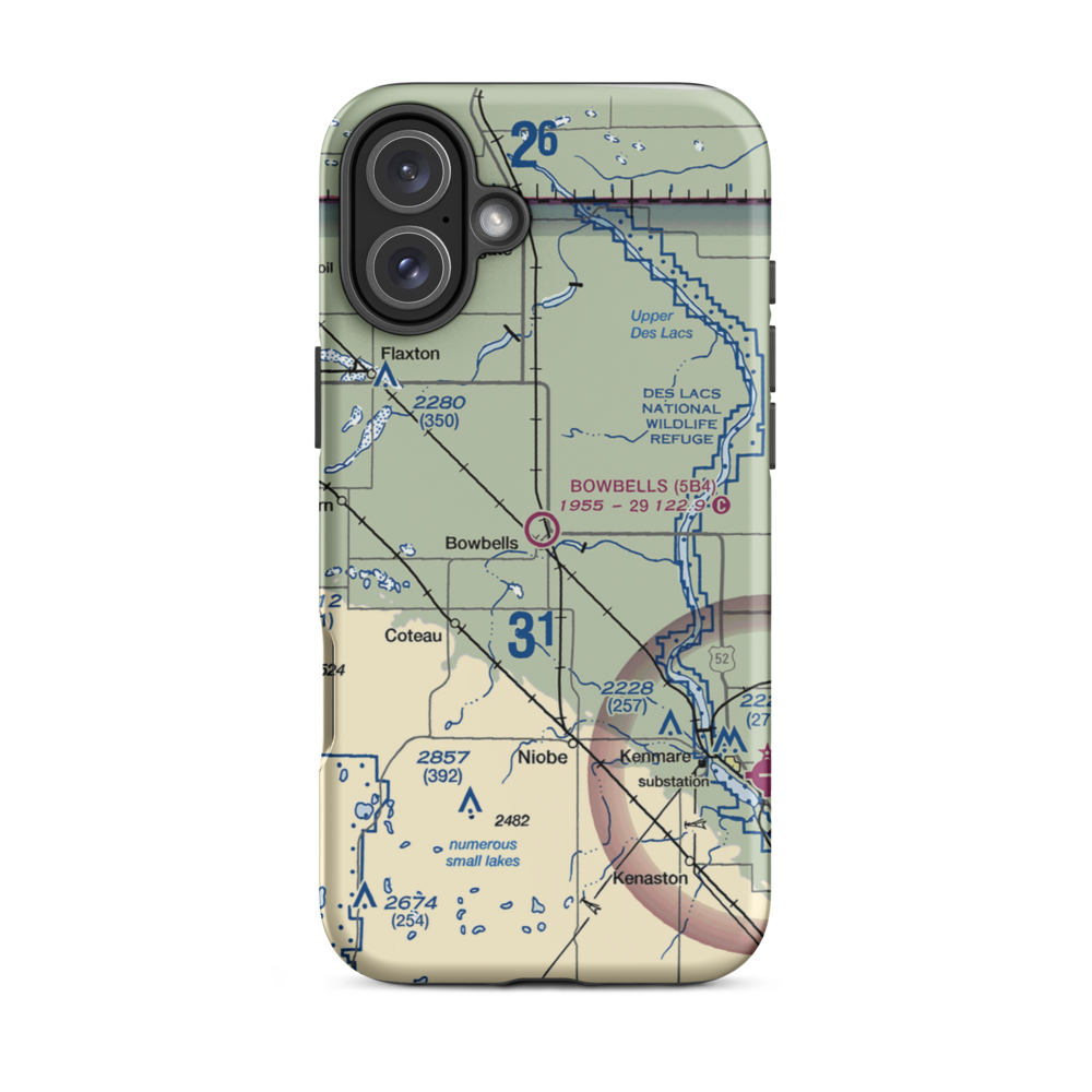 Bowbells Municipal Airport (5B4) VFR Sectional  Tough iPhone Case iPhone 16 Plus model shown