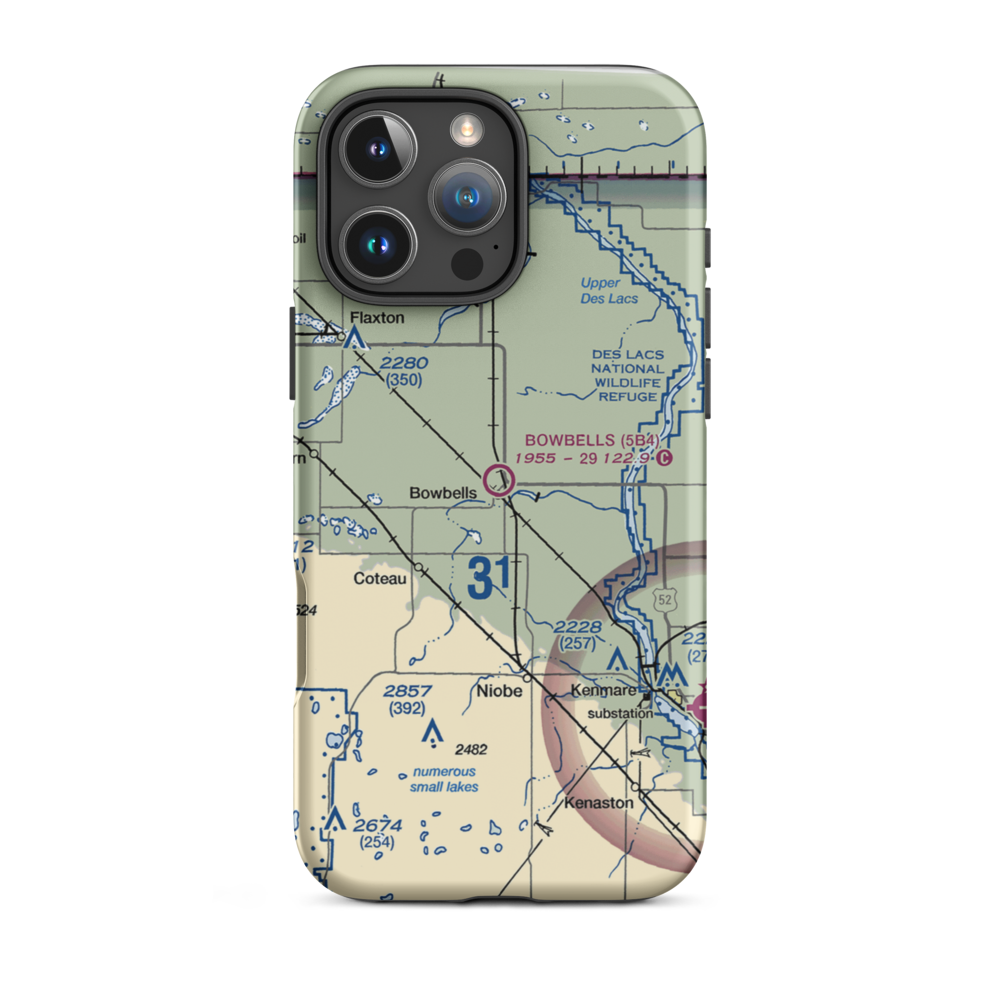 Bowbells Municipal Airport (5B4) VFR Sectional  Tough iPhone Case iPhone 16 Pro Max model shown