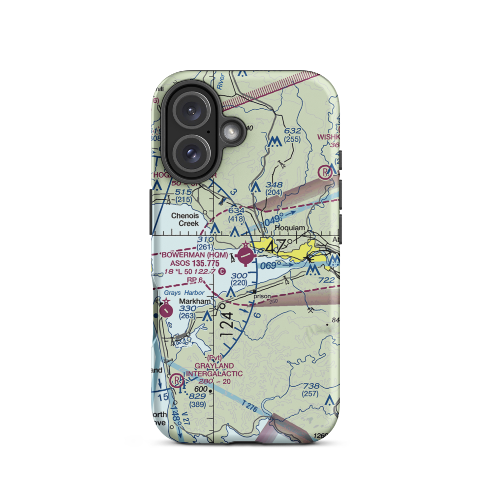 Bowerman Airport (HQM) VFR Sectional  Tough iPhone Case iPhone 16 model shown