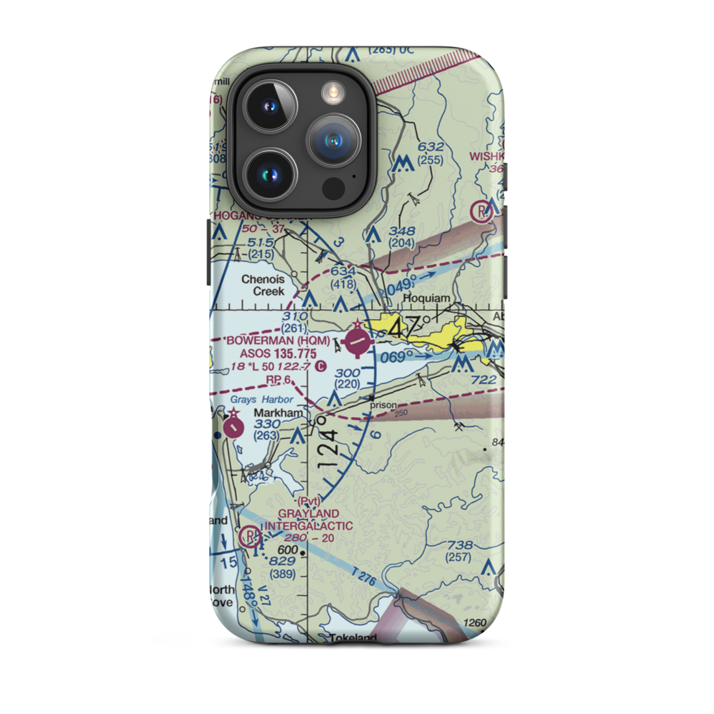Bowerman Airport (HQM) VFR Sectional  Tough iPhone Case iPhone 16 Pro Max model shown