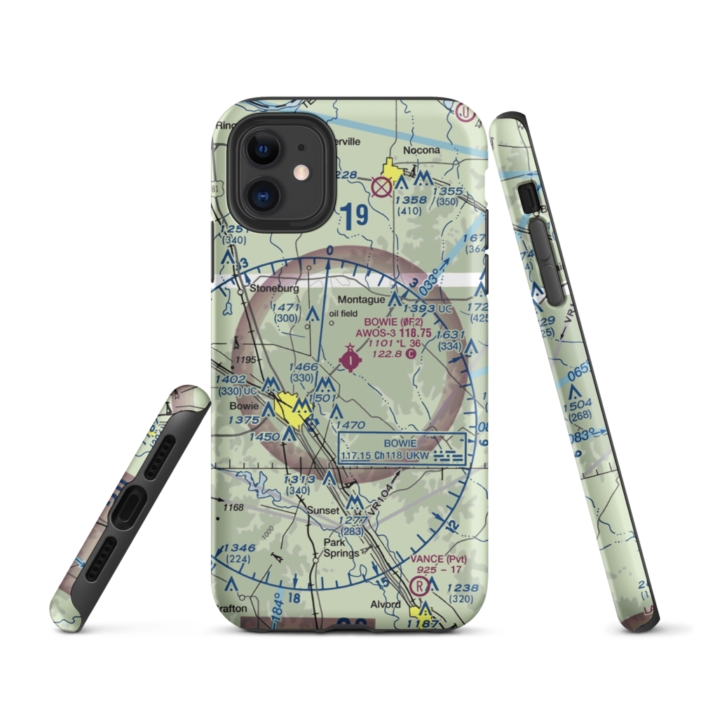 Bowie Municipal Airport (0F2) VFR Sectional  Tough iPhone Case iPhone 11 model shown