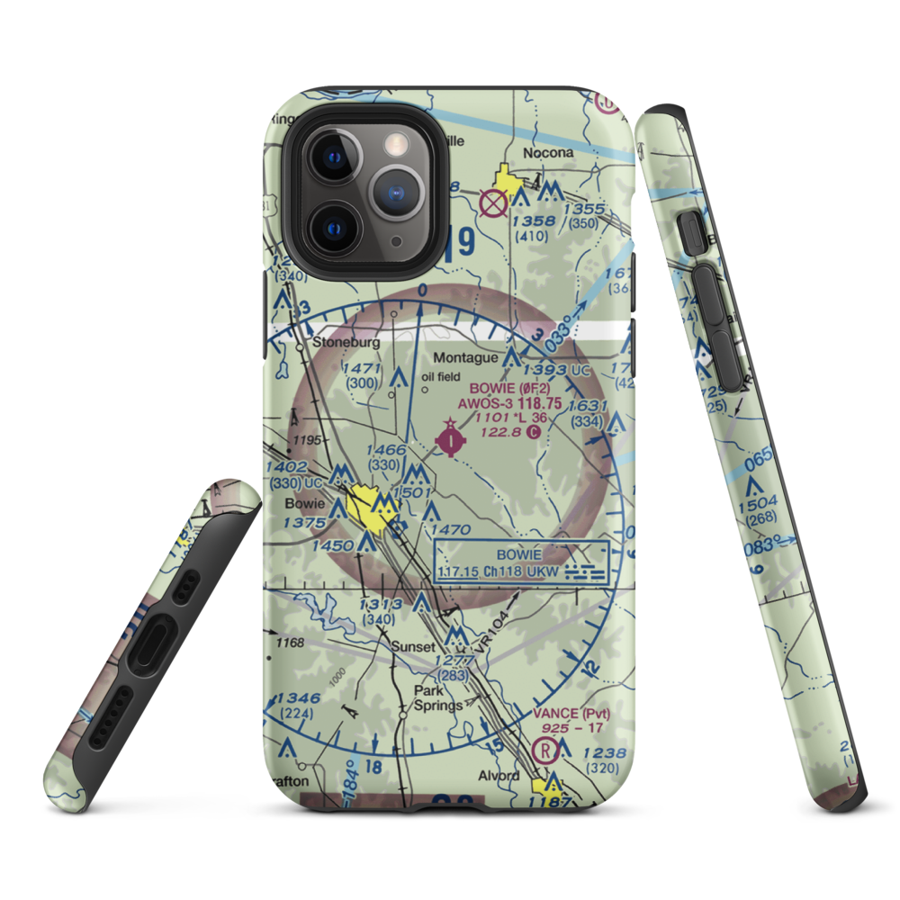 Bowie Municipal Airport (0F2) VFR Sectional  Tough iPhone Case iPhone 11 Pro model shown
