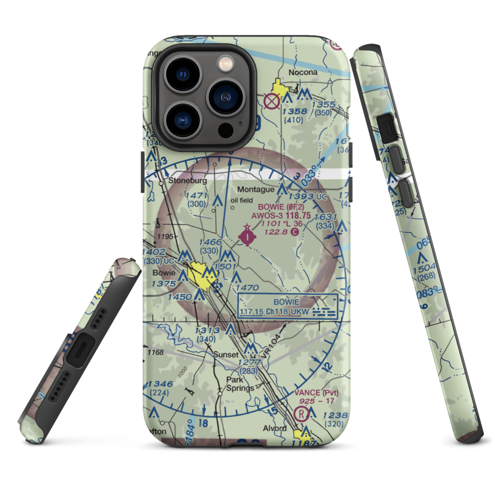 Bowie Municipal Airport (0F2) VFR Sectional  Tough iPhone Case iPhone 13 Pro Max model shown