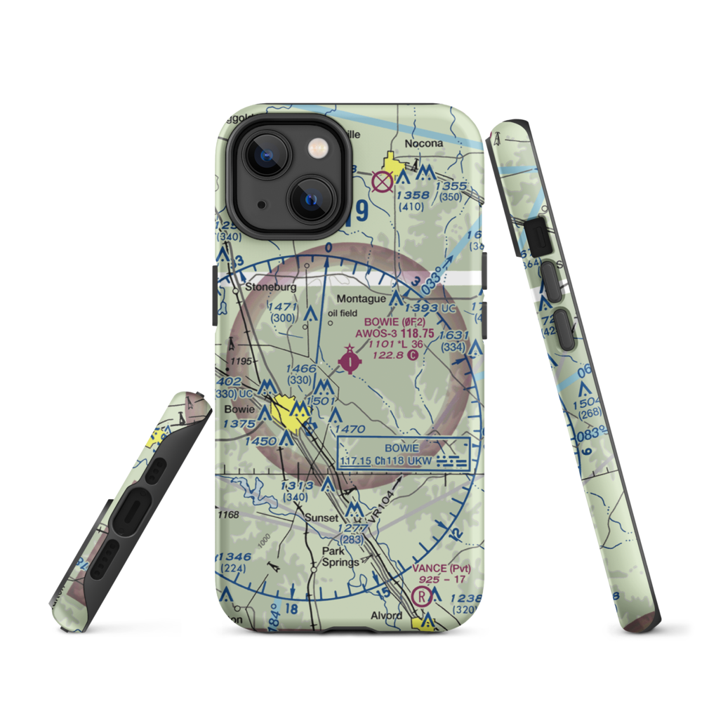 Bowie Municipal Airport (0F2) VFR Sectional  Tough iPhone Case iPhone 14 model shown