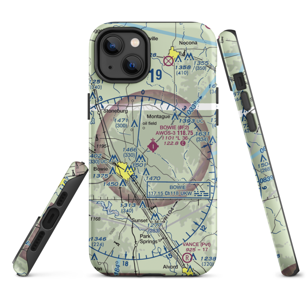 Bowie Municipal Airport (0F2) VFR Sectional  Tough iPhone Case iPhone 14 Plus model shown
