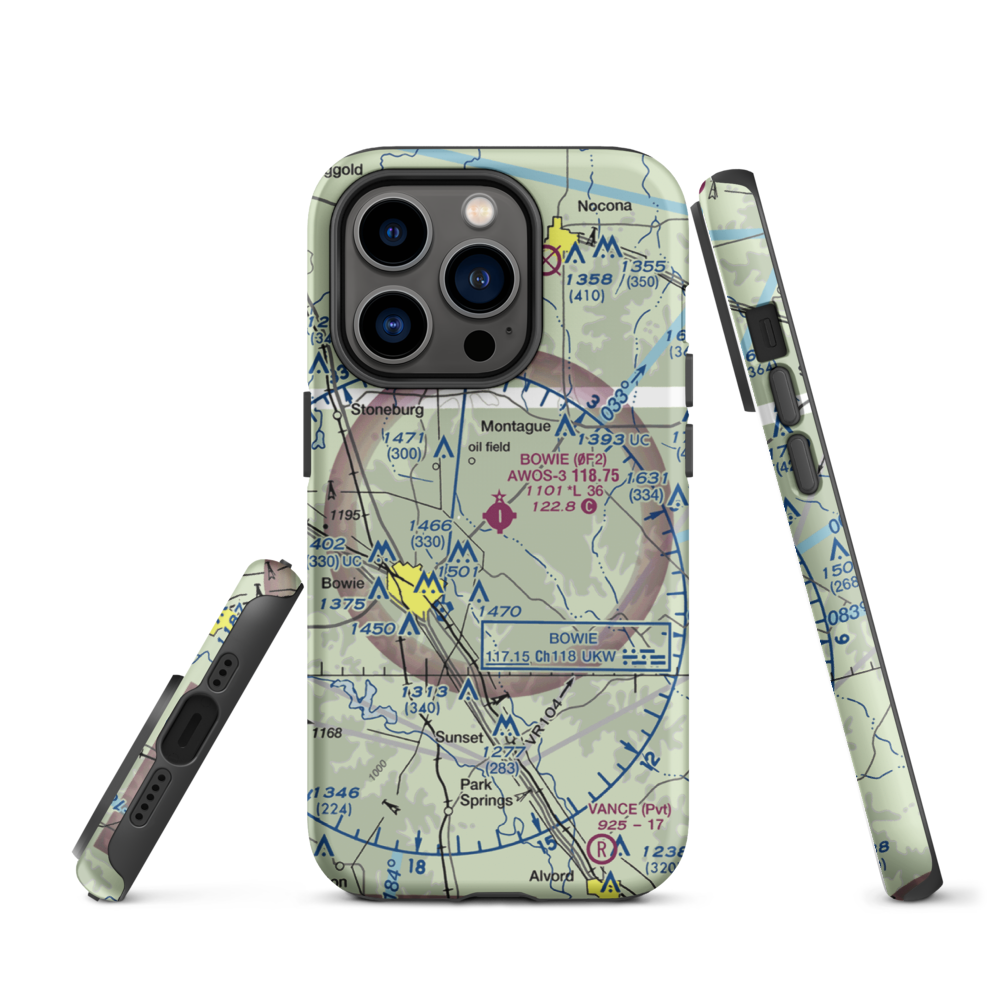 Bowie Municipal Airport (0F2) VFR Sectional  Tough iPhone Case iPhone 14 Pro model shown