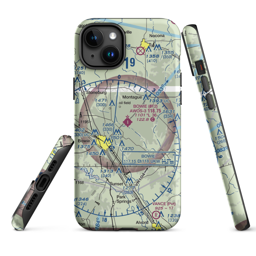 Bowie Municipal Airport (0F2) VFR Sectional  Tough iPhone Case iPhone 15 Plus model shown