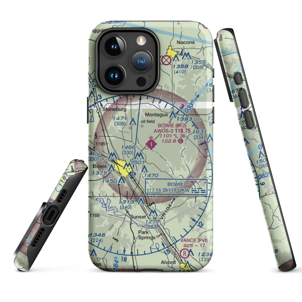 Bowie Municipal Airport (0F2) VFR Sectional  Tough iPhone Case iPhone 15 Pro Max model shown
