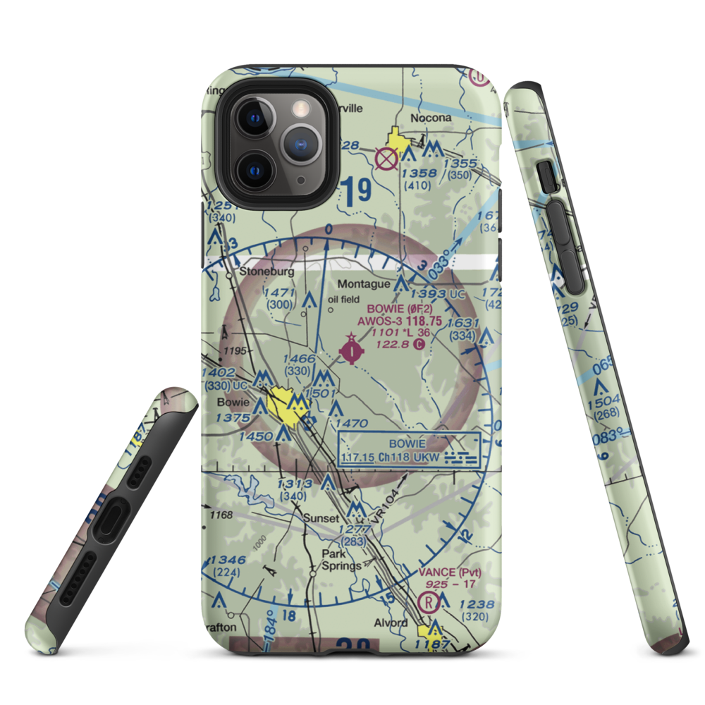Bowie Municipal Airport (0F2) VFR Sectional  Tough iPhone Case iPhone 11 Pro Max model shown
