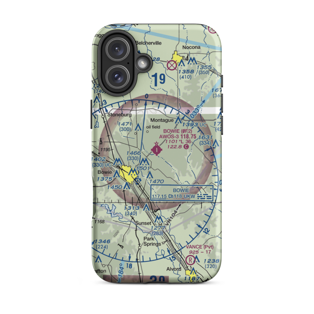 Bowie Municipal Airport (0F2) VFR Sectional  Tough iPhone Case iPhone 16 Plus model shown