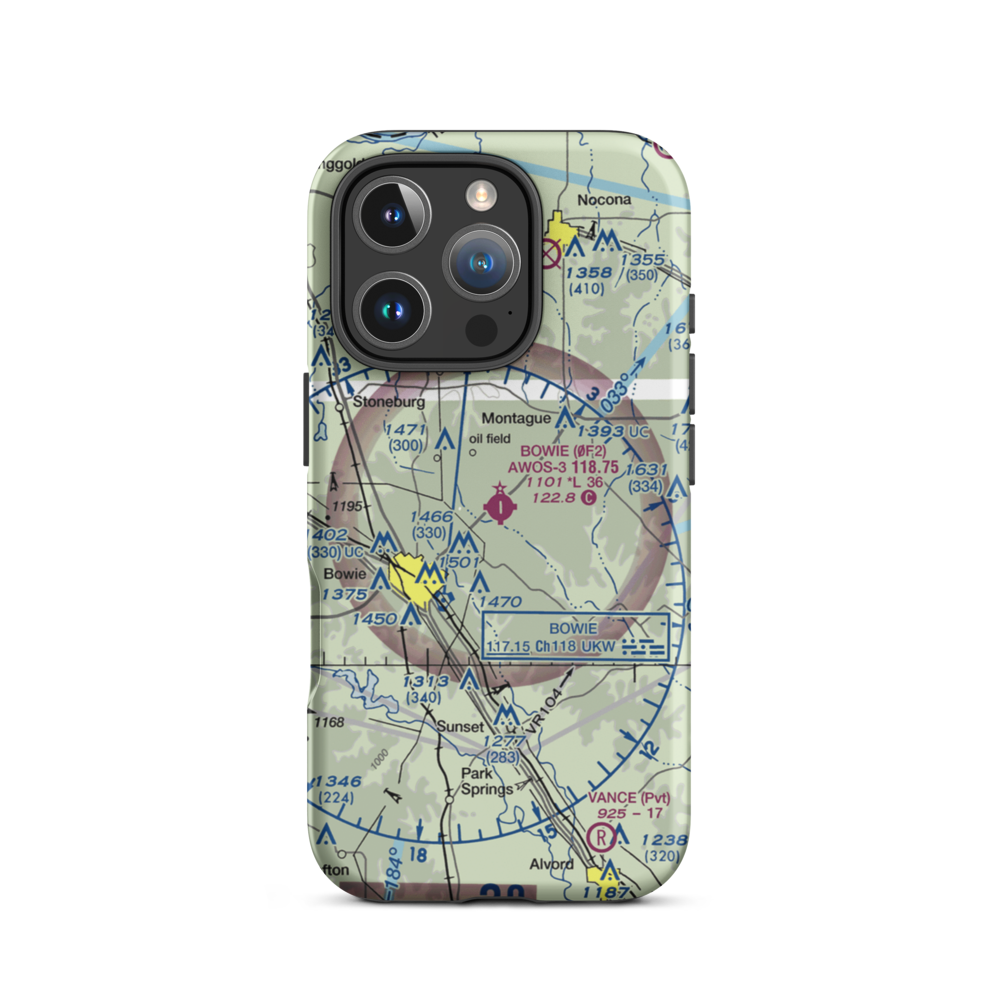 Bowie Municipal Airport (0F2) VFR Sectional  Tough iPhone Case iPhone 16 Pro model shown