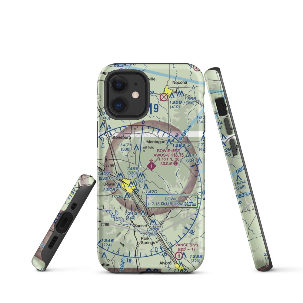 Bowie Municipal Airport (0F2) VFR Sectional  Tough iPhone Case iPhone 12 mini model shown