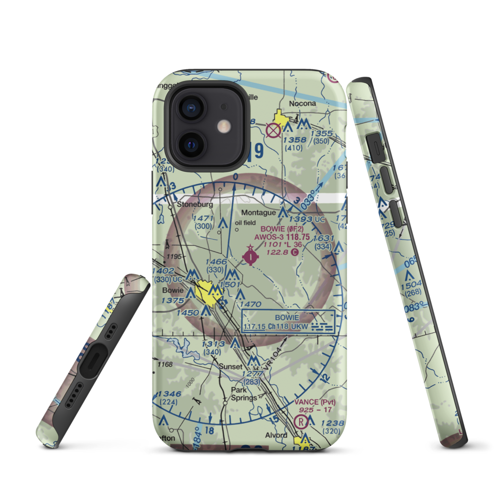 Bowie Municipal Airport (0F2) VFR Sectional  Tough iPhone Case iPhone 12 model shown
