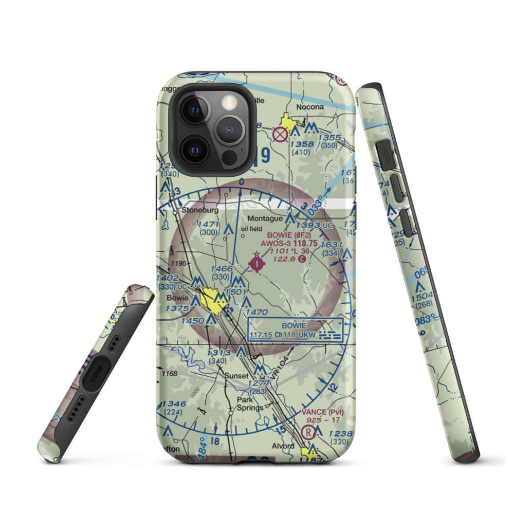 Bowie Municipal Airport (0F2) VFR Sectional  Tough iPhone Case iPhone 12 Pro model shown