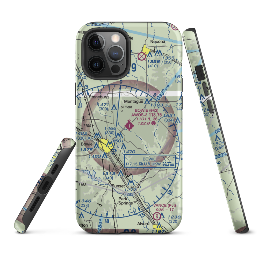Bowie Municipal Airport (0F2) VFR Sectional  Tough iPhone Case iPhone 12 Pro Max model shown