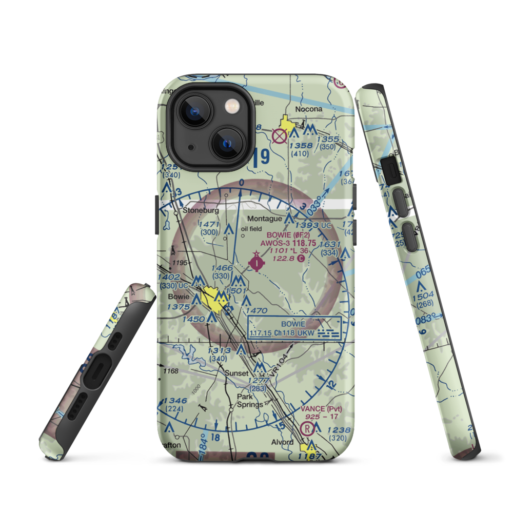 Bowie Municipal Airport (0F2) VFR Sectional  Tough iPhone Case iPhone 13 model shown