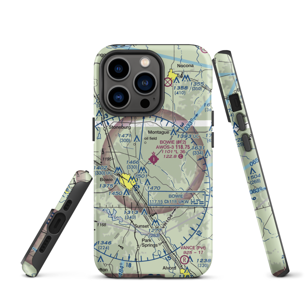 Bowie Municipal Airport (0F2) VFR Sectional  Tough iPhone Case iPhone 13 Pro model shown