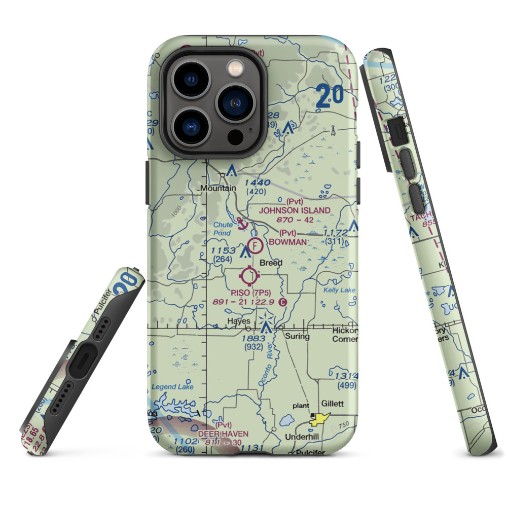 Bowman Airstrip (32WN) VFR Sectional  Tough iPhone Case iPhone 14 Pro Max model shown