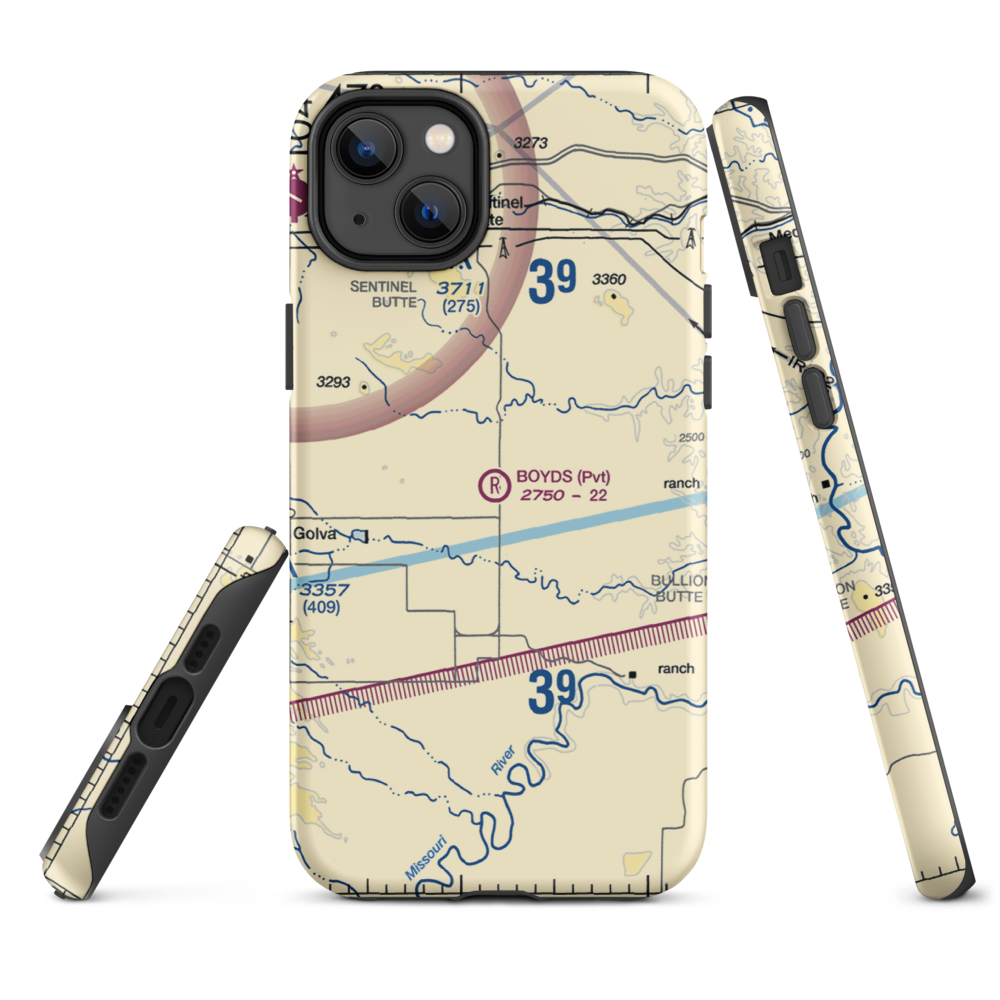 Boyd's Turf Airport (0NA9) VFR Sectional  Tough iPhone Case iPhone 14 Plus model shown