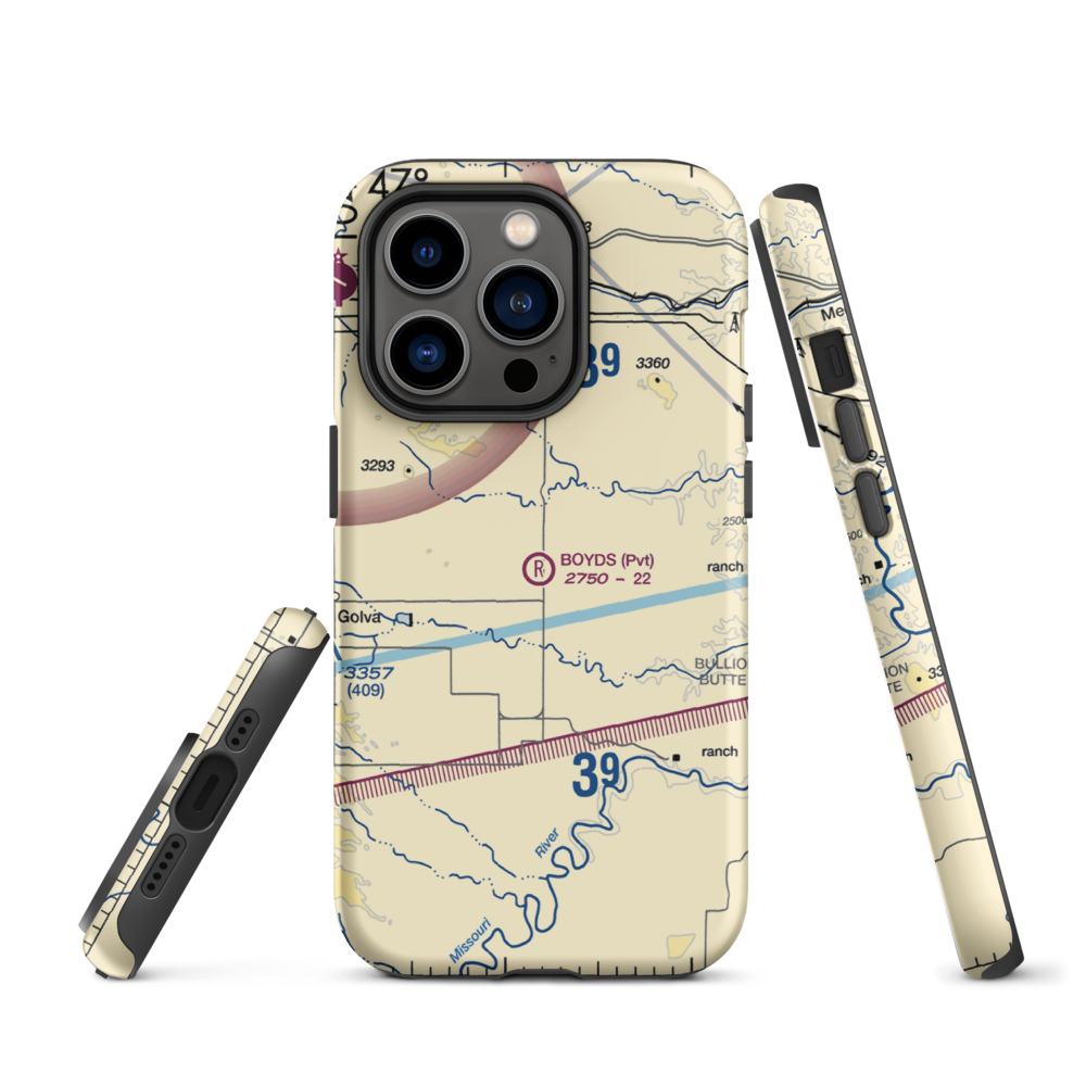 Boyd's Turf Airport (0NA9) VFR Sectional  Tough iPhone Case iPhone 14 Pro model shown