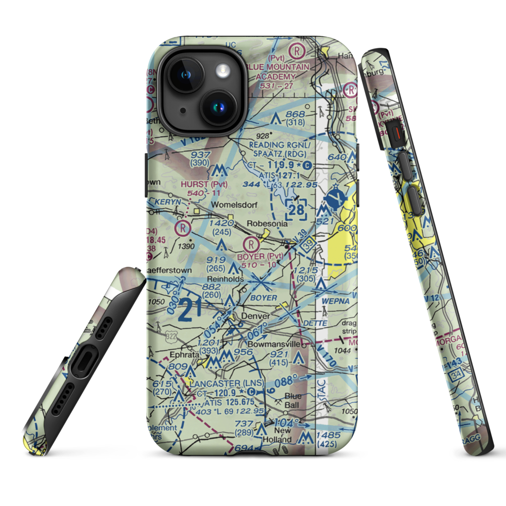 Boyer Airport (28PA) VFR Sectional  Tough iPhone Case iPhone 15 Plus model shown