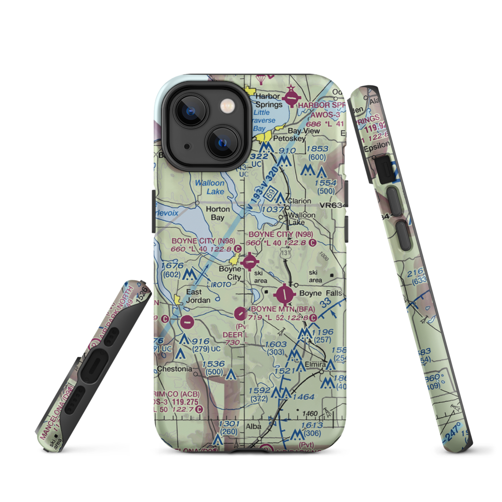 Boyne City Municipal Airport (N98) VFR Sectional  Tough iPhone Case iPhone 14 model shown