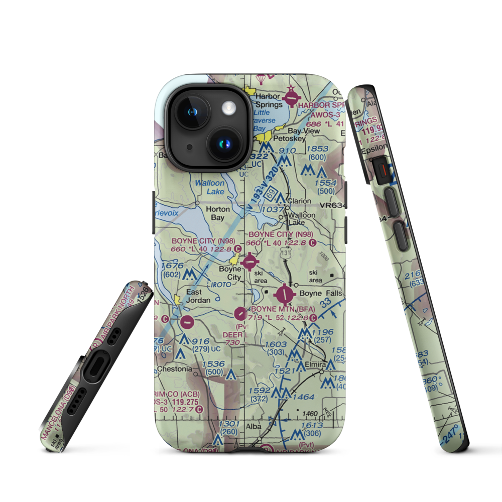 Boyne City Municipal Airport (N98) VFR Sectional  Tough iPhone Case iPhone 15 model shown