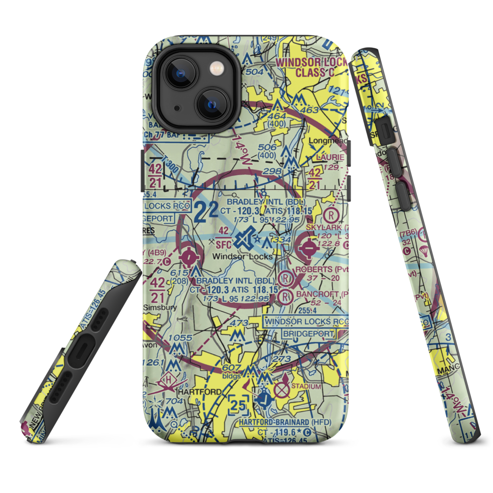 Bradley International Airport (BDL) VFR Sectional  Tough iPhone Case iPhone 14 Plus model shown