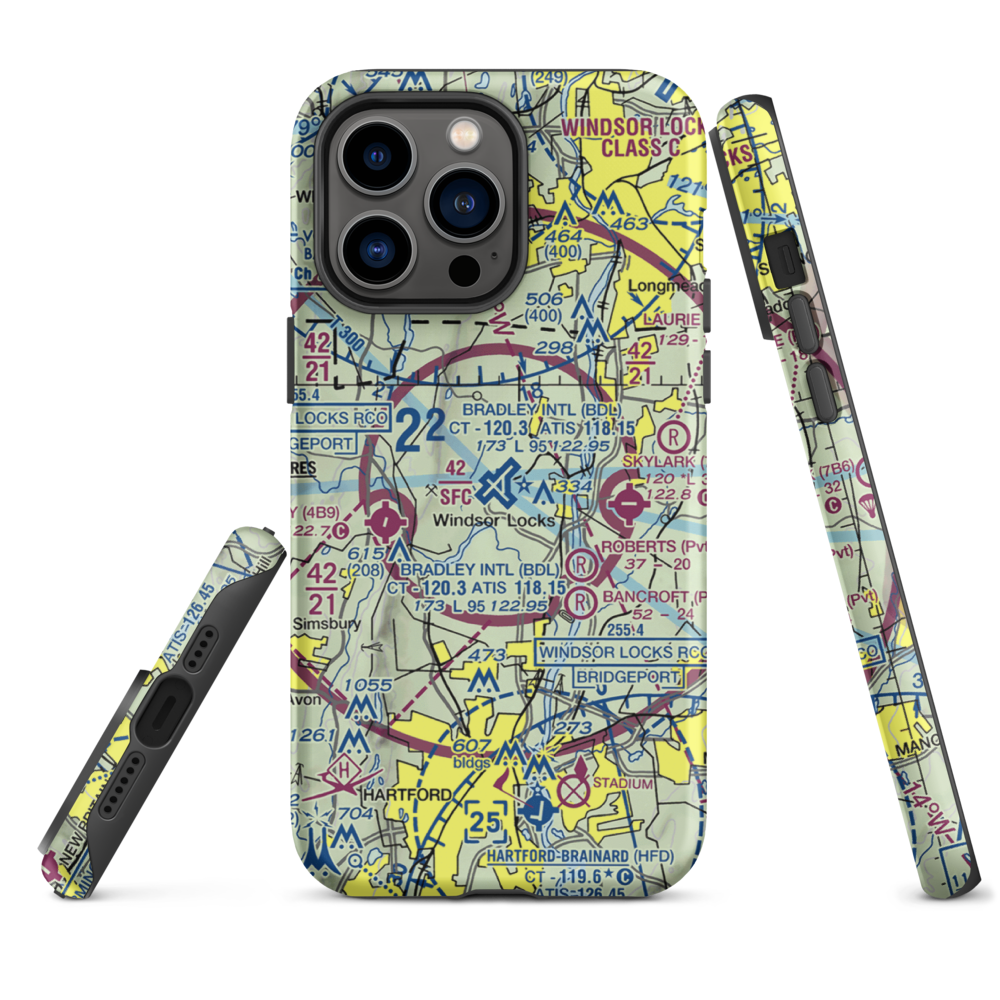 Bradley International Airport (BDL) VFR Sectional  Tough iPhone Case iPhone 14 Pro Max model shown
