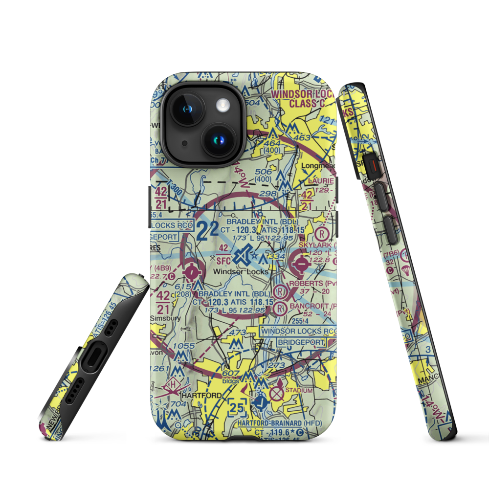 Bradley International Airport (BDL) VFR Sectional  Tough iPhone Case iPhone 15 model shown