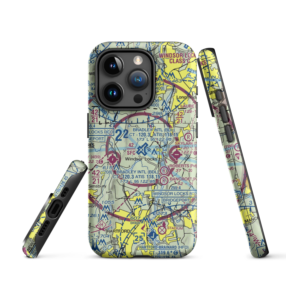 Bradley International Airport (BDL) VFR Sectional  Tough iPhone Case iPhone 15 Pro model shown