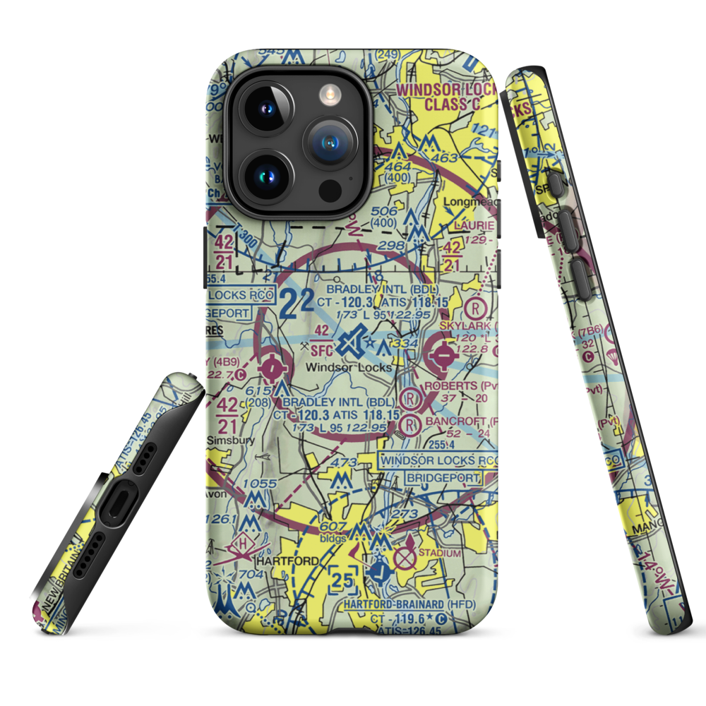 Bradley International Airport (BDL) VFR Sectional  Tough iPhone Case iPhone 15 Pro Max model shown
