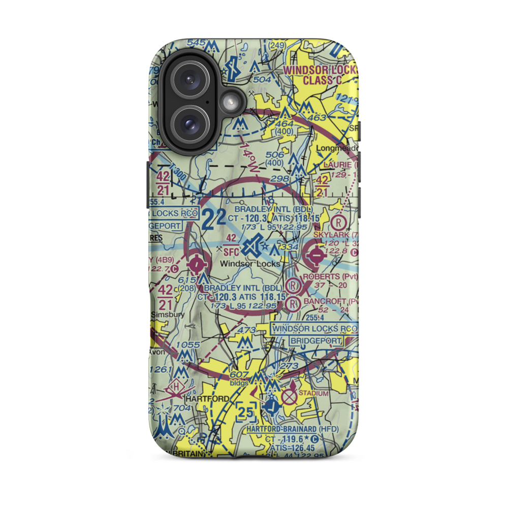 Bradley International Airport (BDL) VFR Sectional  Tough iPhone Case iPhone 16 Plus model shown