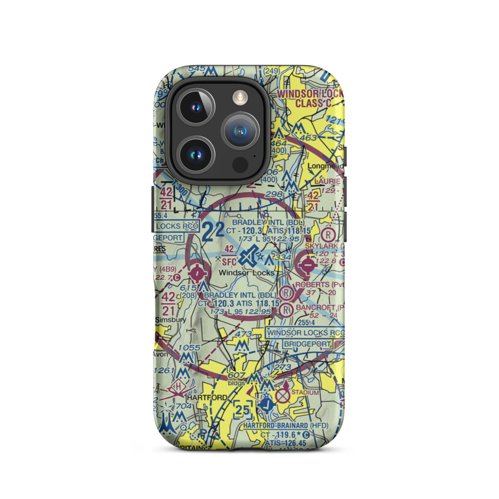 Bradley International Airport (BDL) VFR Sectional  Tough iPhone Case iPhone 16 Pro model shown