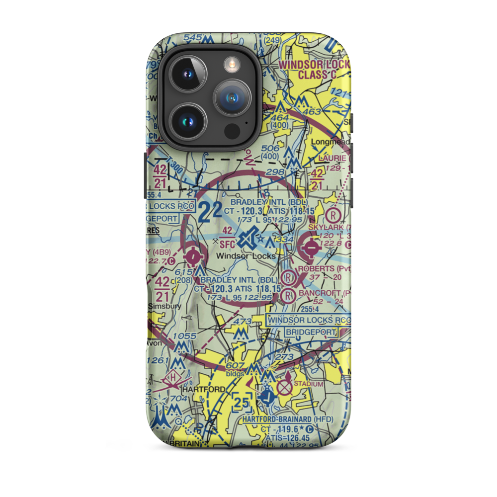 Bradley International Airport (BDL) VFR Sectional  Tough iPhone Case iPhone 16 Pro Max model shown