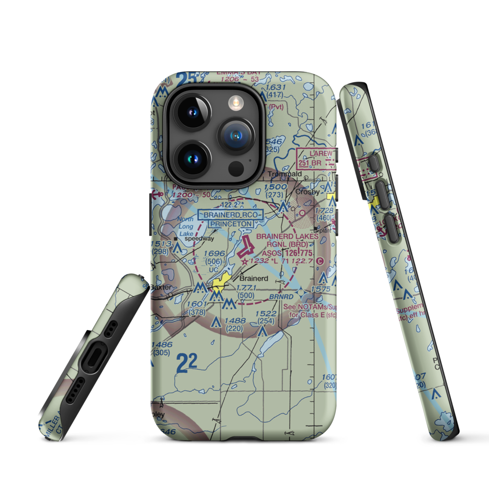 Brainerd Lakes Regional Airport (BRD) VFR Sectional  Tough iPhone Case iPhone 15 Pro model shown