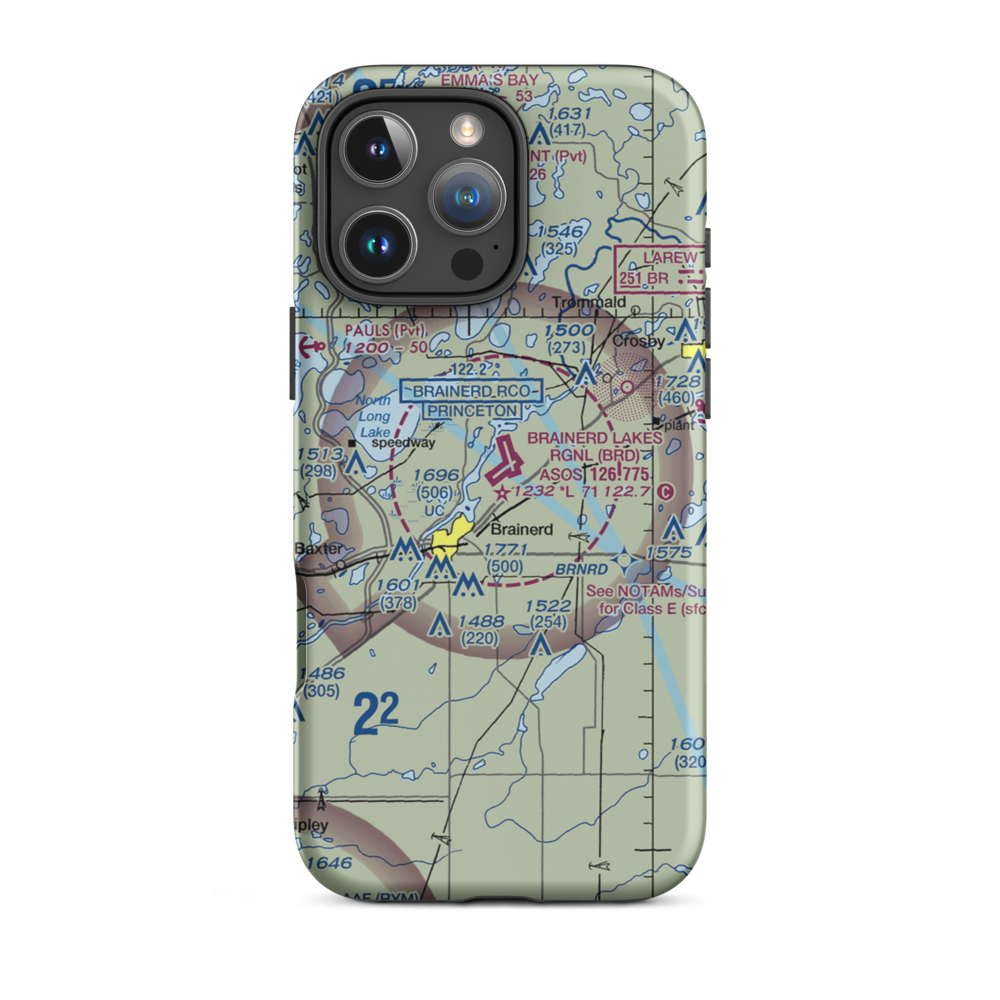 Brainerd Lakes Regional Airport (BRD) VFR Sectional  Tough iPhone Case iPhone 16 Pro Max model shown