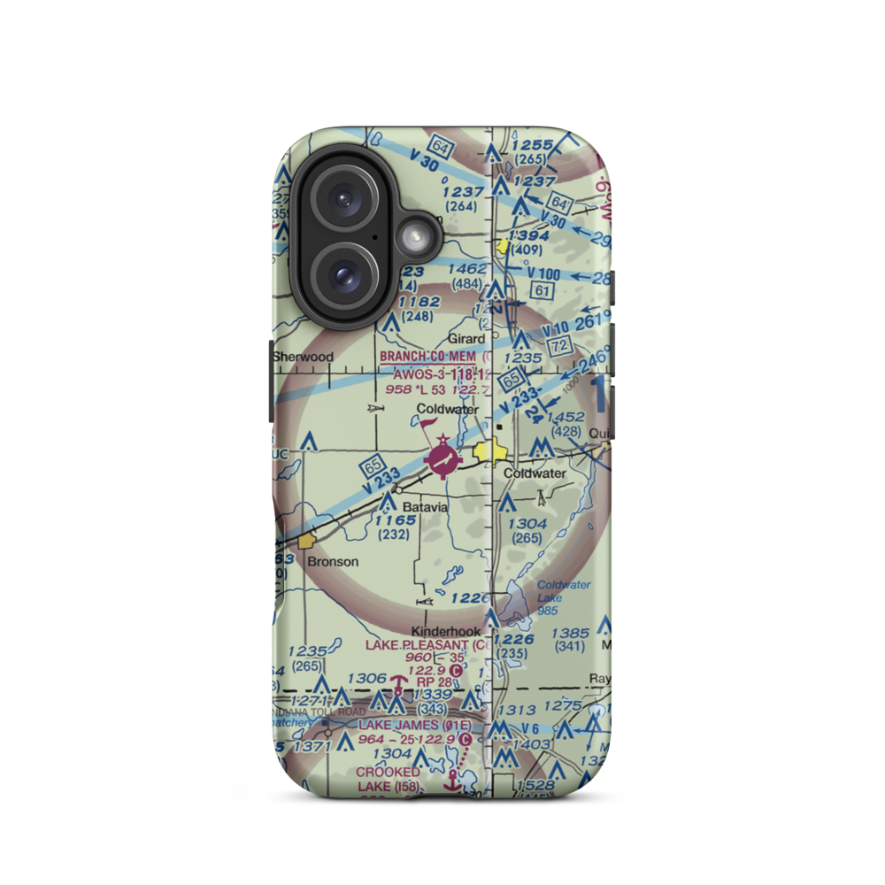 Branch County Memorial Airport (OEB) VFR Sectional  Tough iPhone Case iPhone 16 model shown