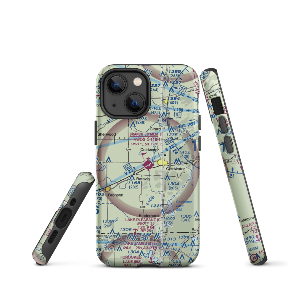Branch County Memorial Airport (OEB) VFR Sectional  Tough iPhone Case iPhone 13 mini model shown