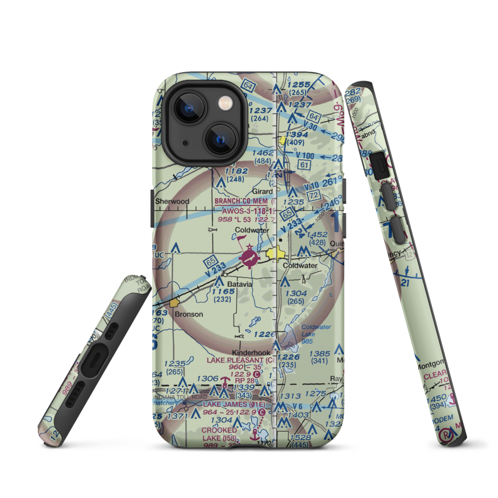 Branch County Memorial Airport (OEB) VFR Sectional  Tough iPhone Case iPhone 13 model shown