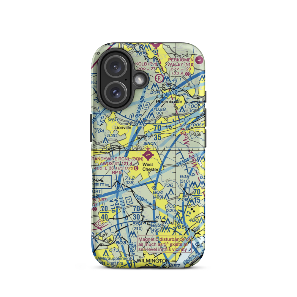 Brandywine Regional Airport (OQN) VFR Sectional  Tough iPhone Case iPhone 16 model shown