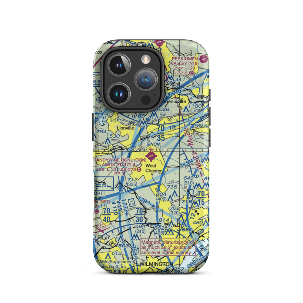 Brandywine Regional Airport (OQN) VFR Sectional  Tough iPhone Case iPhone 16 Pro model shown