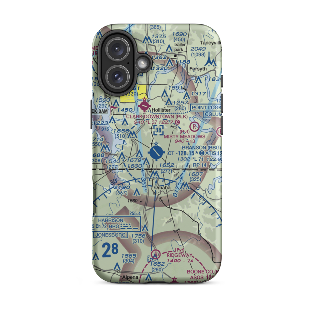 Branson Airport (BBG) VFR Sectional  Tough iPhone Case iPhone 16 Plus model shown