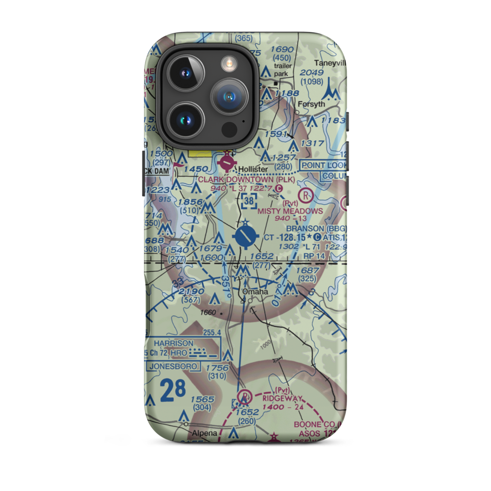 Branson Airport (BBG) VFR Sectional  Tough iPhone Case iPhone 16 Pro Max model shown