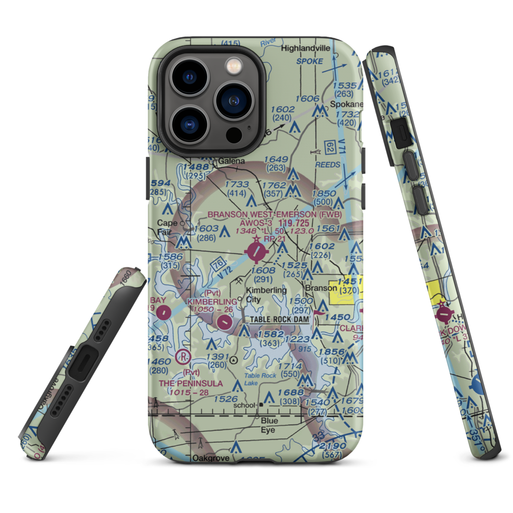 Branson West Airport (FWB) VFR Sectional  Tough iPhone Case iPhone 13 Pro Max model shown