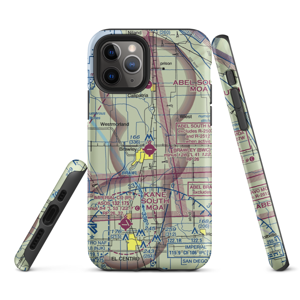 Brawley Municipal Airport (BWC) VFR Sectional  Tough iPhone Case iPhone 11 Pro model shown