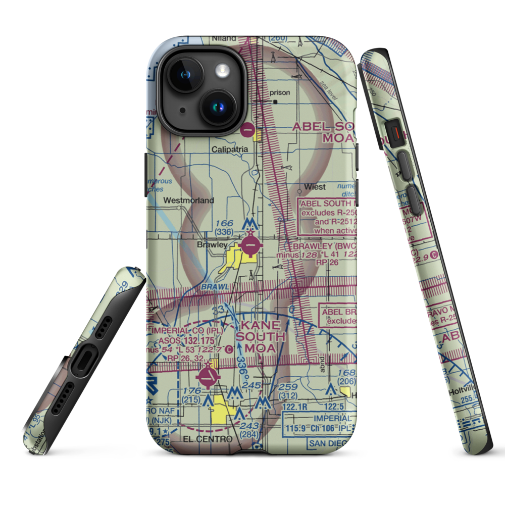 Brawley Municipal Airport (BWC) VFR Sectional  Tough iPhone Case iPhone 15 Plus model shown