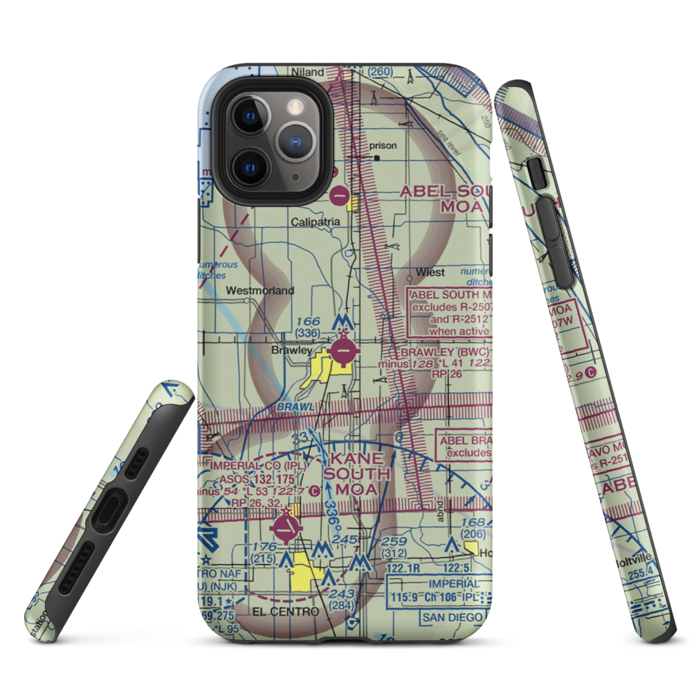 Brawley Municipal Airport (BWC) VFR Sectional  Tough iPhone Case iPhone 11 Pro Max model shown